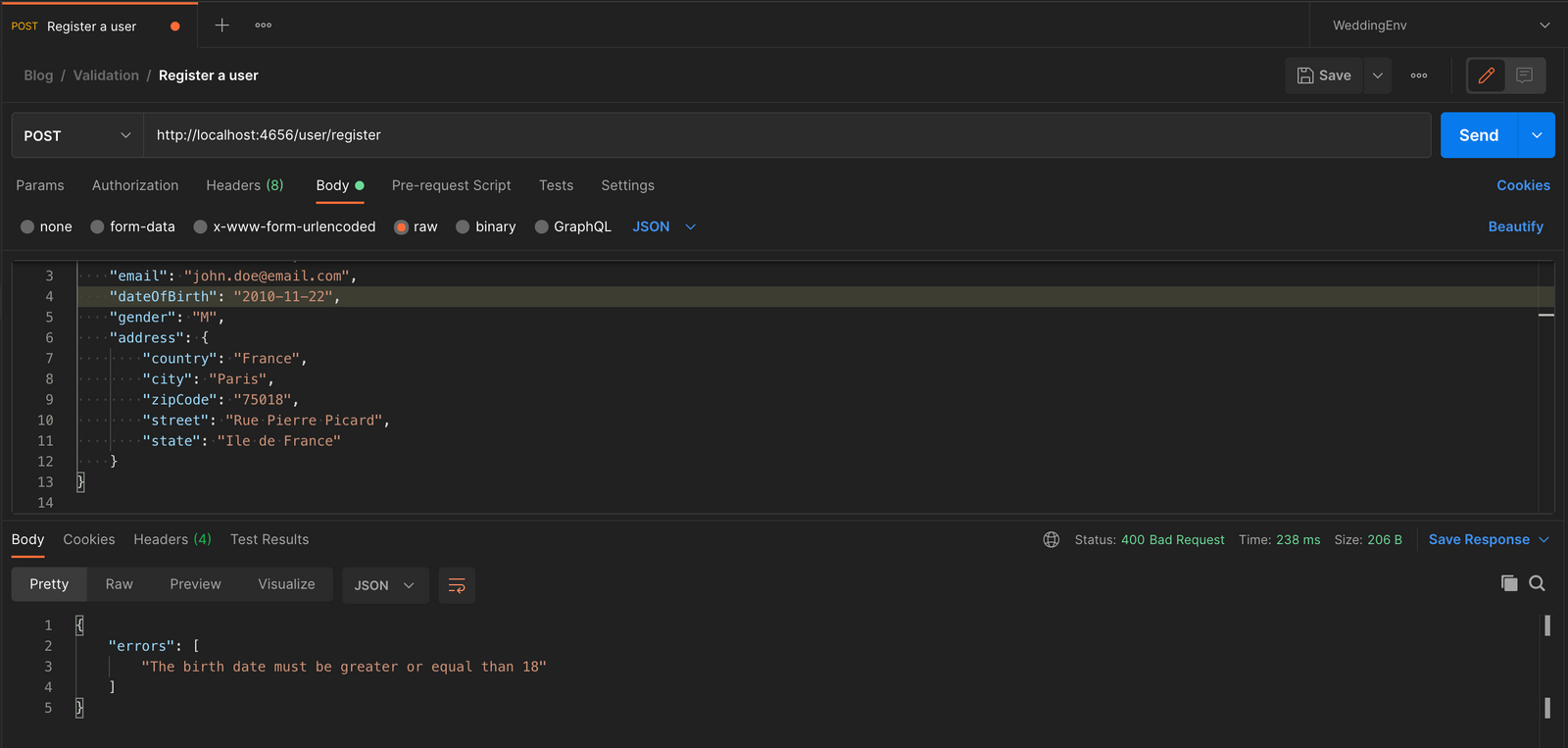 Write custom validator for request body in Spring Boot
