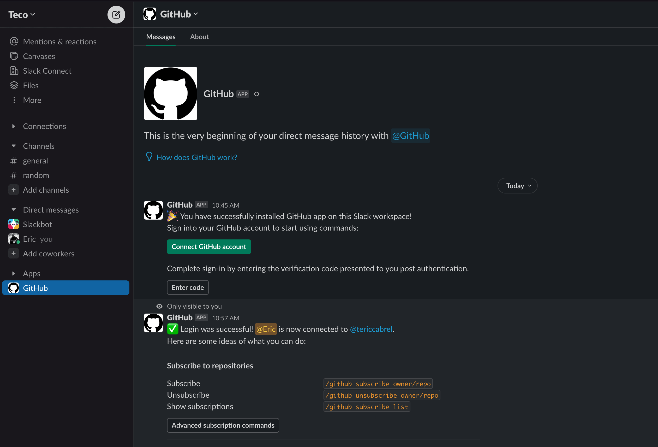 Set up the GitHub integration for Slack