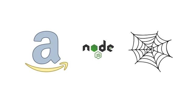 Picture of Amazon's logo, Node.js and a spider web.